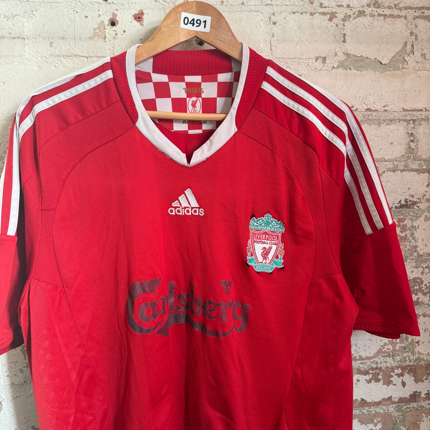 2000s Red Adidas Liverpool Gerrard Home Football Kit Shirt
