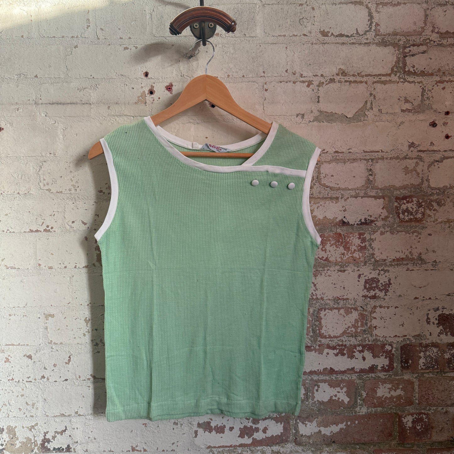 1960s 1970s Green Knitted Vest Top