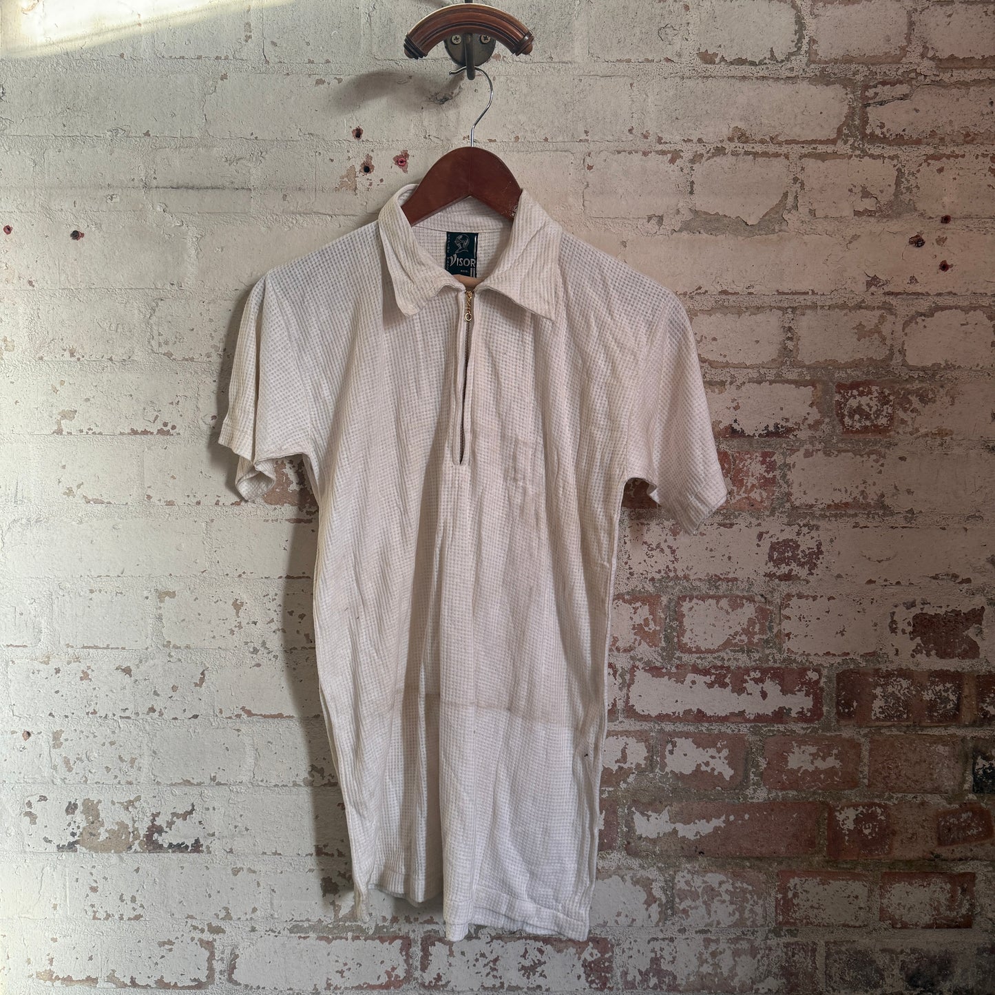 1970s White Waffle Zip Knitted Shirt