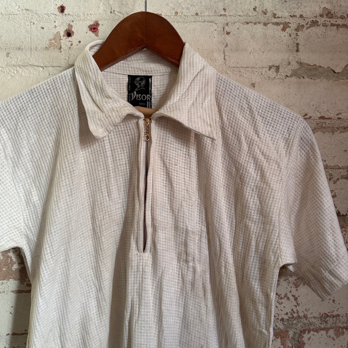 1970s White Waffle Zip Knitted Shirt