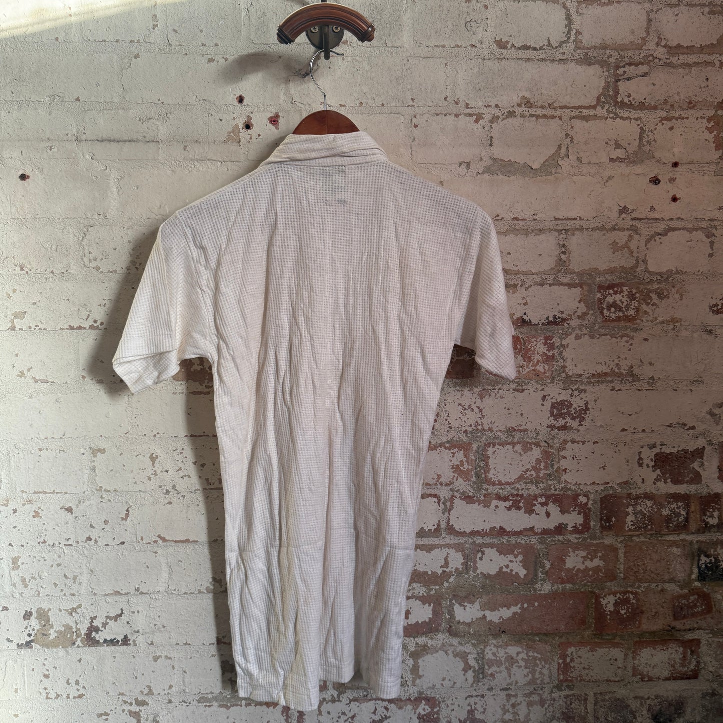 1970s White Waffle Zip Knitted Shirt