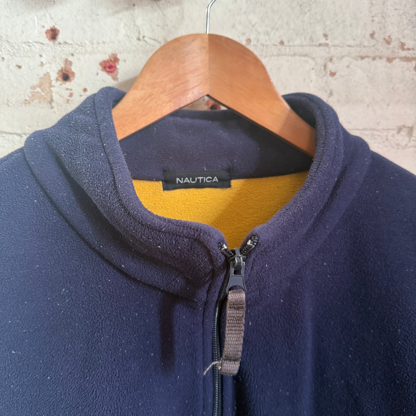 1990s Navy and Yellow Nautica 1/4 Zip Fleece Jumper