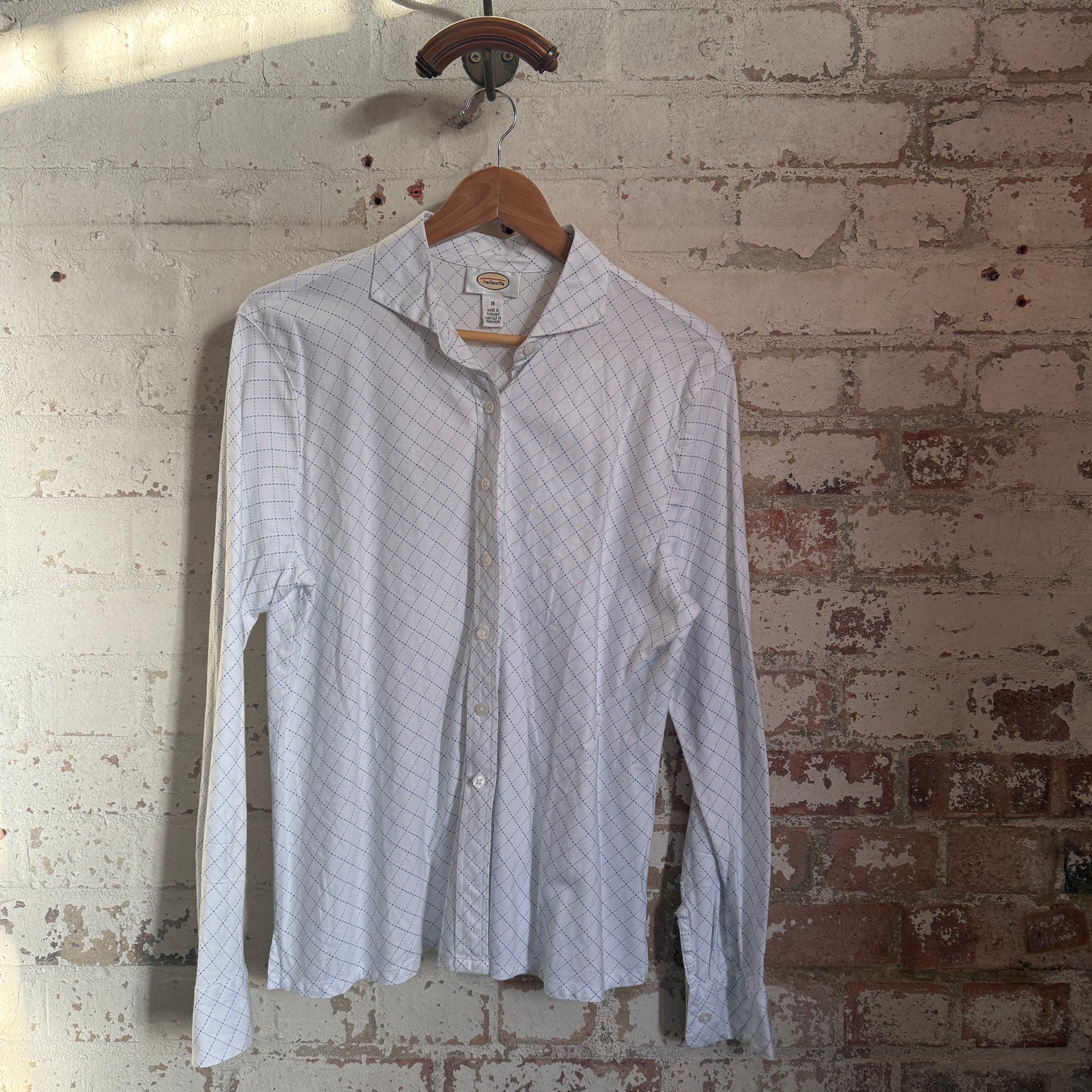 1980s White Checkered Button Up Cotton Shirt