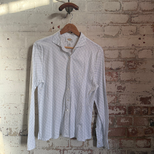 1980s White Checkered Button Up Cotton Shirt