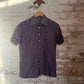 1970s Navy Checkered Button Dagger Collar Shirt