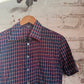 1970s Navy Checkered Button Dagger Collar Shirt