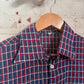 1970s Navy Checkered Button Dagger Collar Shirt