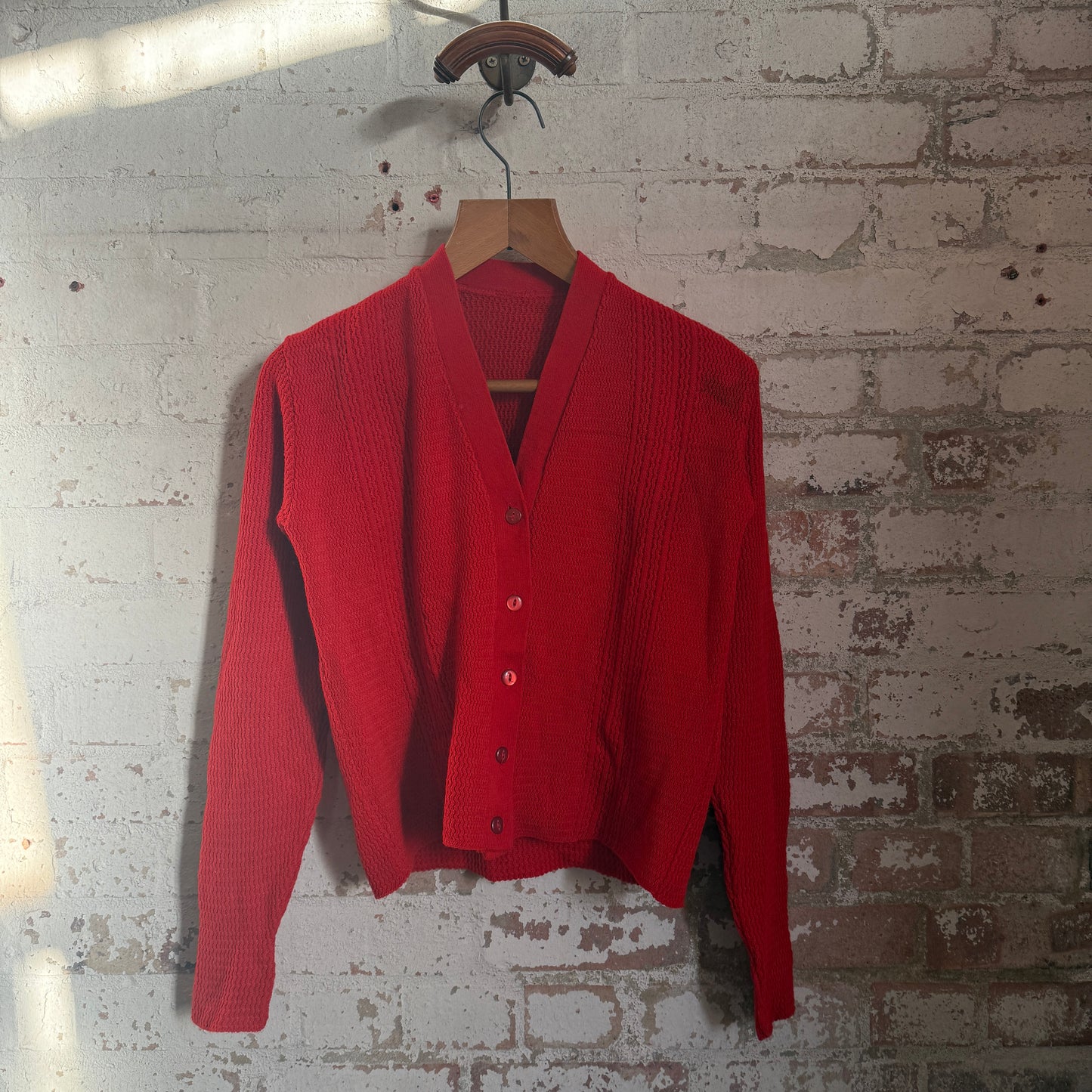 1970s Red Wool Knitted Cardigan Jumper