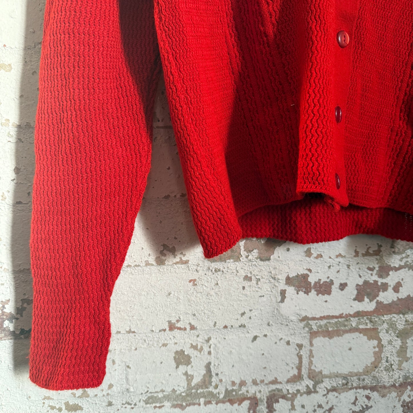 1970s Red Wool Knitted Cardigan Jumper