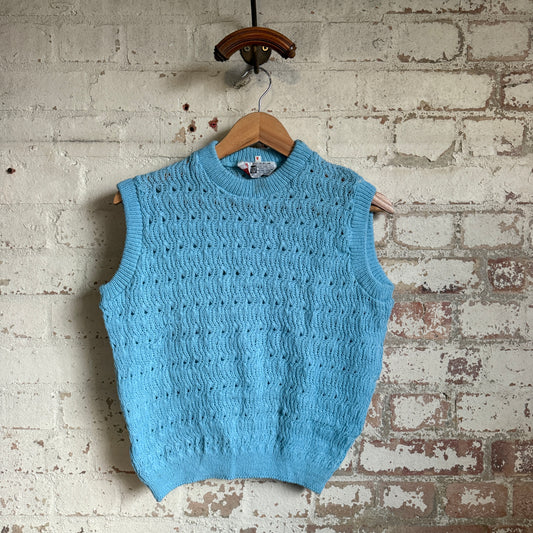 1970s Blue Knitted Tank Top Sweater Vest Jumper