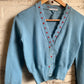 1940s Baby Blue Wool British Knitted Cardigan Jumper