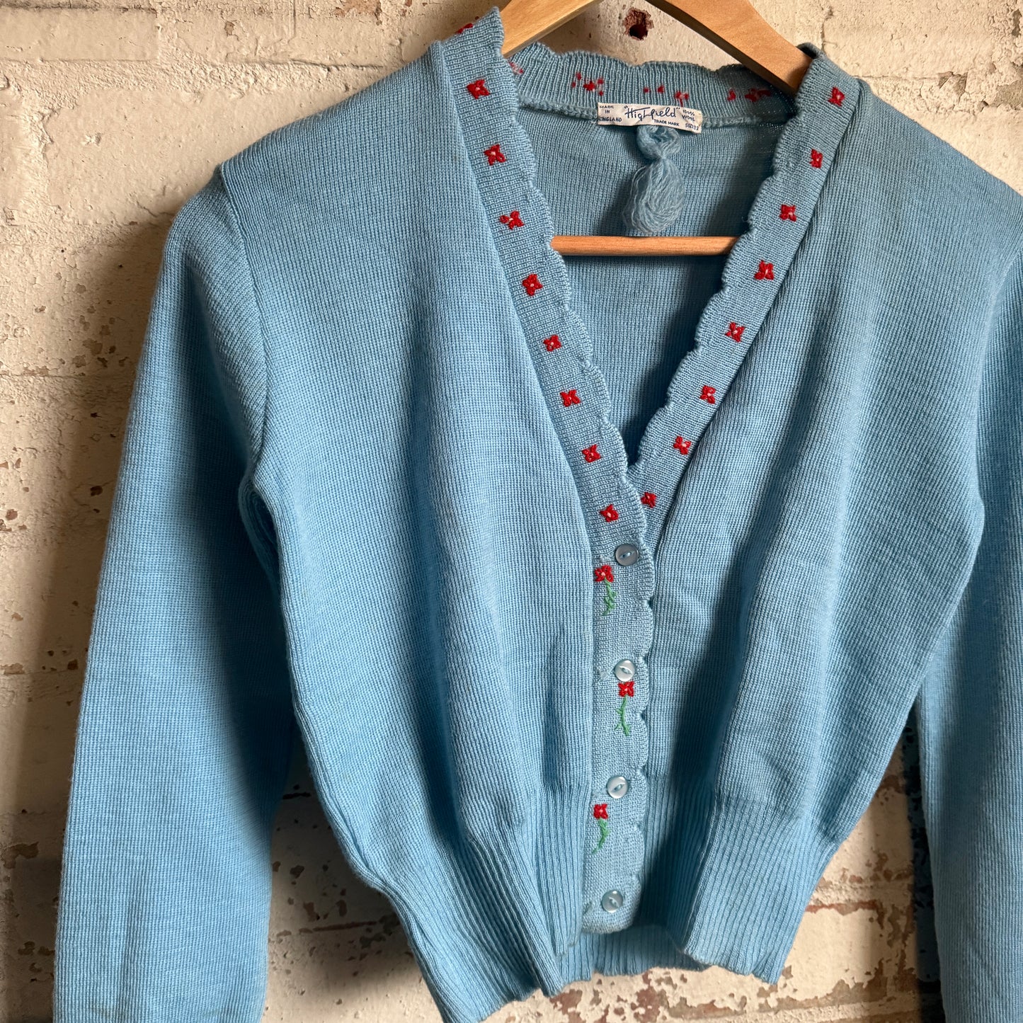 1940s Baby Blue Wool British Knitted Cardigan Jumper