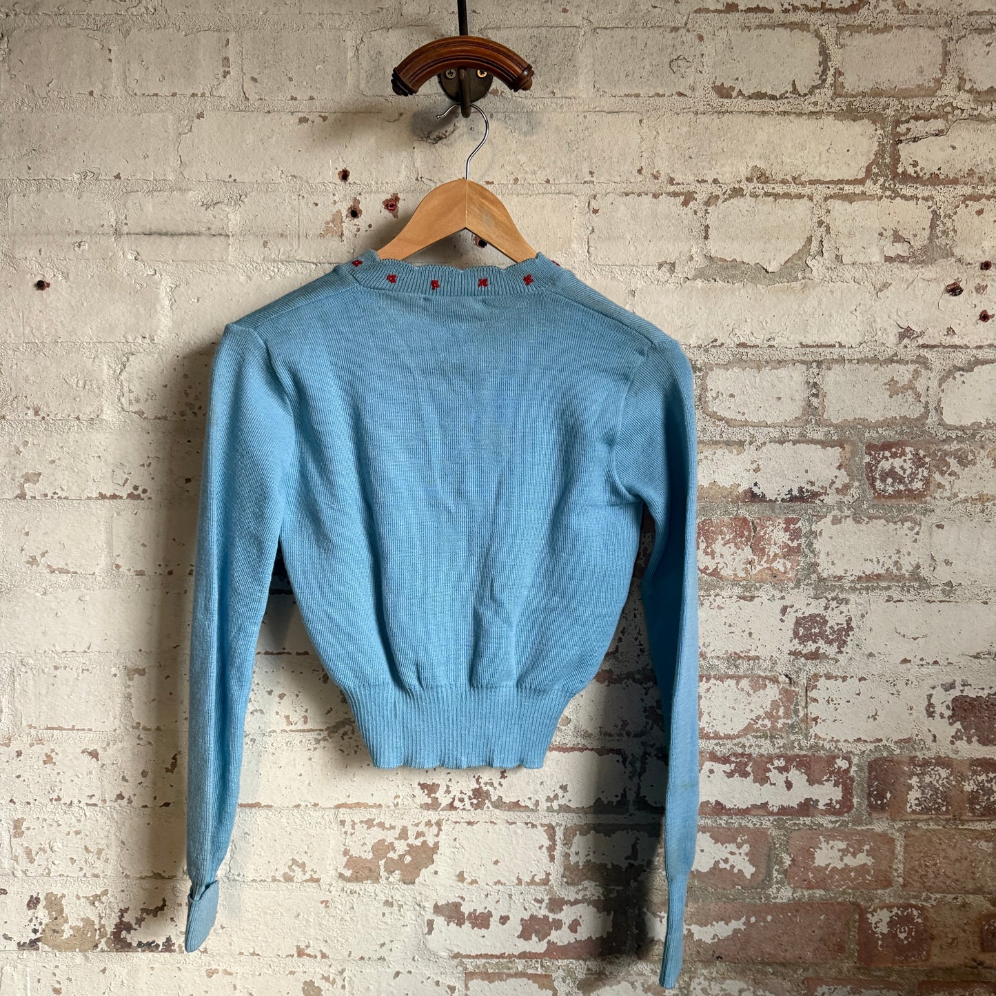 1940s Baby Blue Wool British Knitted Cardigan Jumper