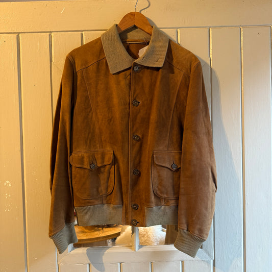 1960s Brown Italian Suede Leather Button Jacket Coat