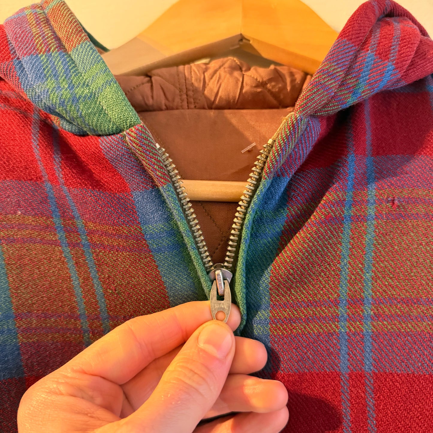1960s Tartan Red Wool Zip Hooded Jacket