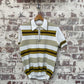 1960s 1970s White Knitted Striped Polo Shirt Top