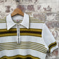 1960s 1970s White Knitted Striped Polo Shirt Top