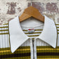1960s 1970s White Knitted Striped Polo Shirt Top
