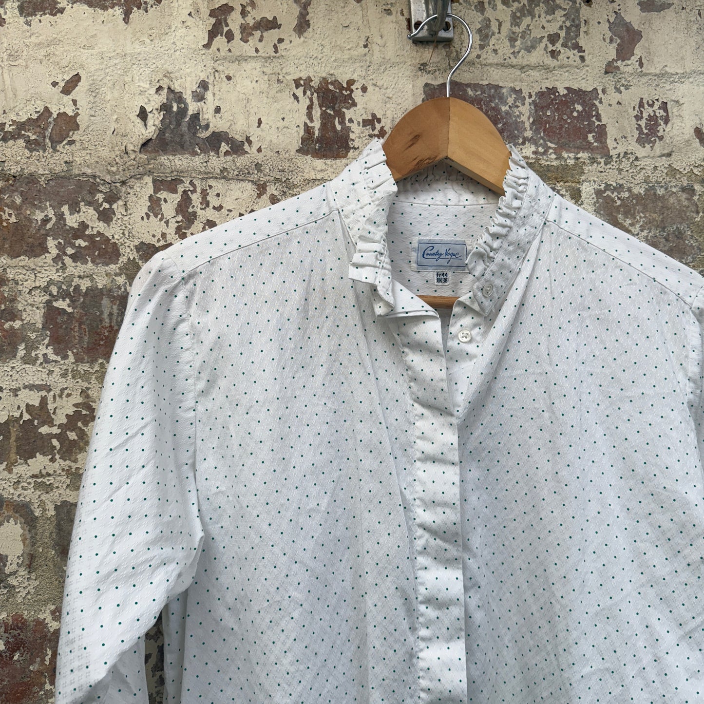 1980s White Polka Dot Button Up Shirt