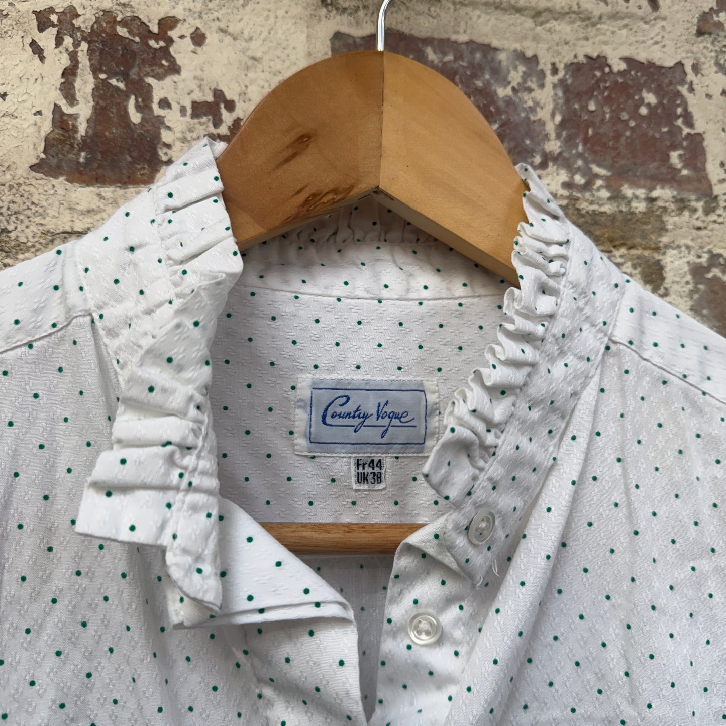 1980s White Polka Dot Button Up Shirt
