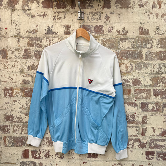 1980s Baby Blue and White Zip Up Track Top