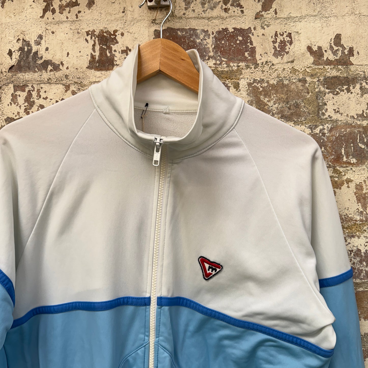 1980s Baby Blue and White Zip Up Track Top
