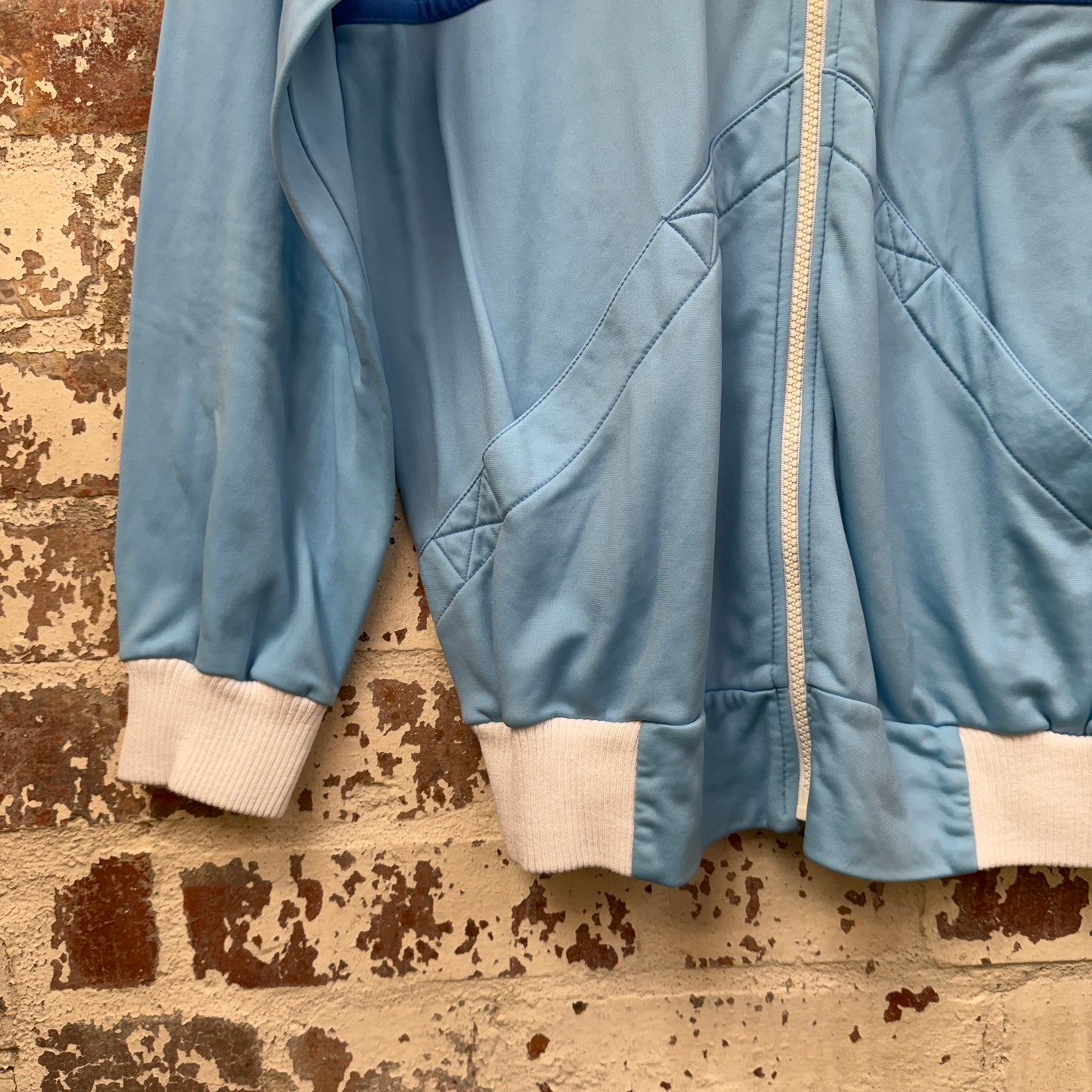 1980s Baby Blue and White Zip Up Track Top