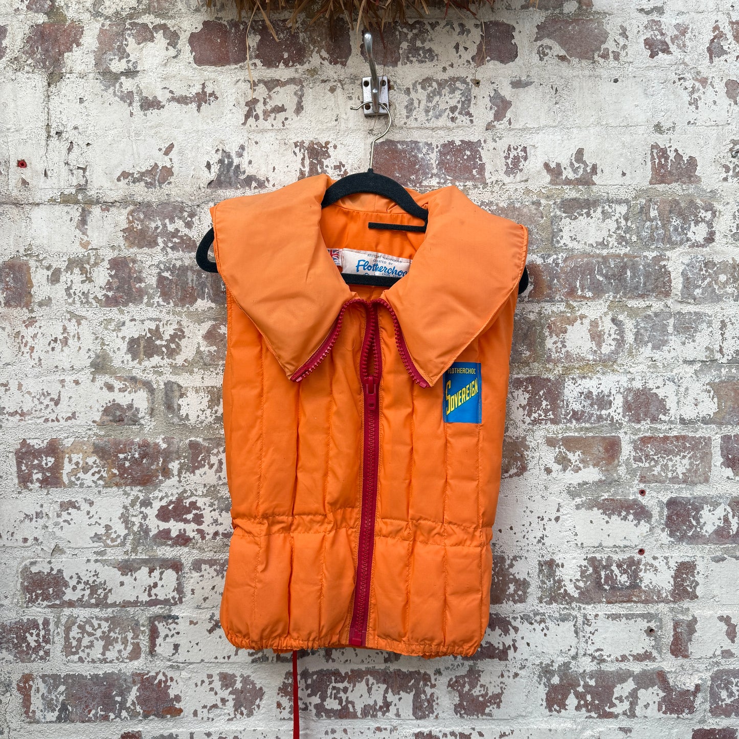 1970s Orange Unusual Padded Life Jacket Vest Gilet