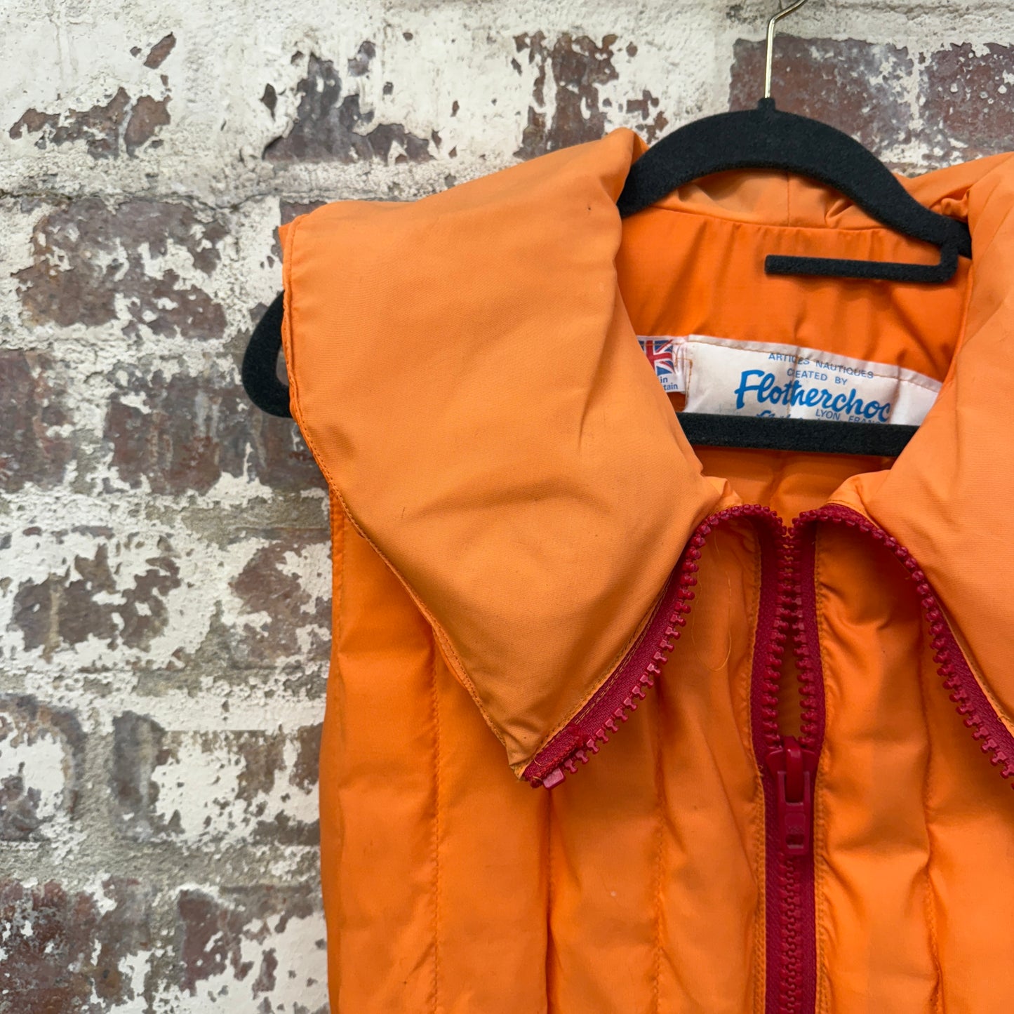 1970s Orange Unusual Padded Life Jacket Vest Gilet