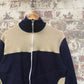 1980s Navy and Beige Zip Up Track Top