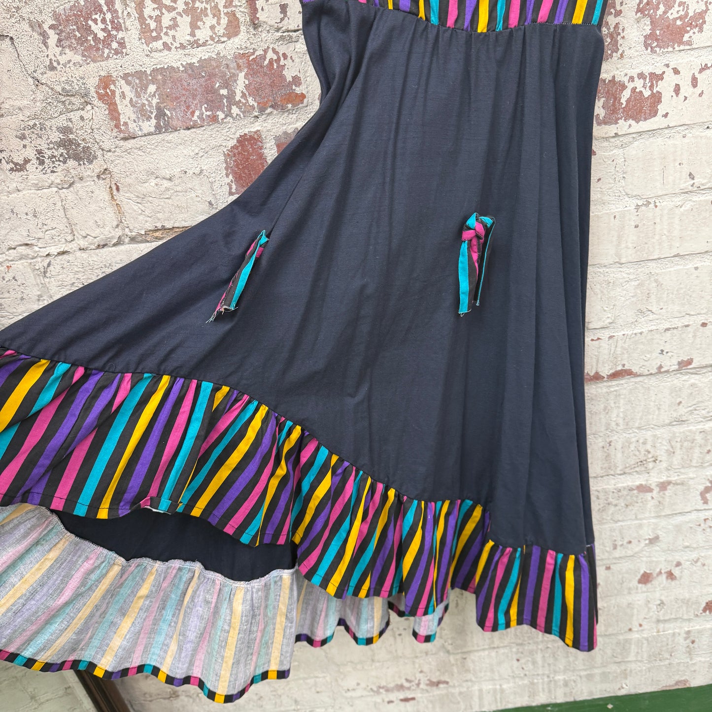 1970s Black Striped Cotton Dress