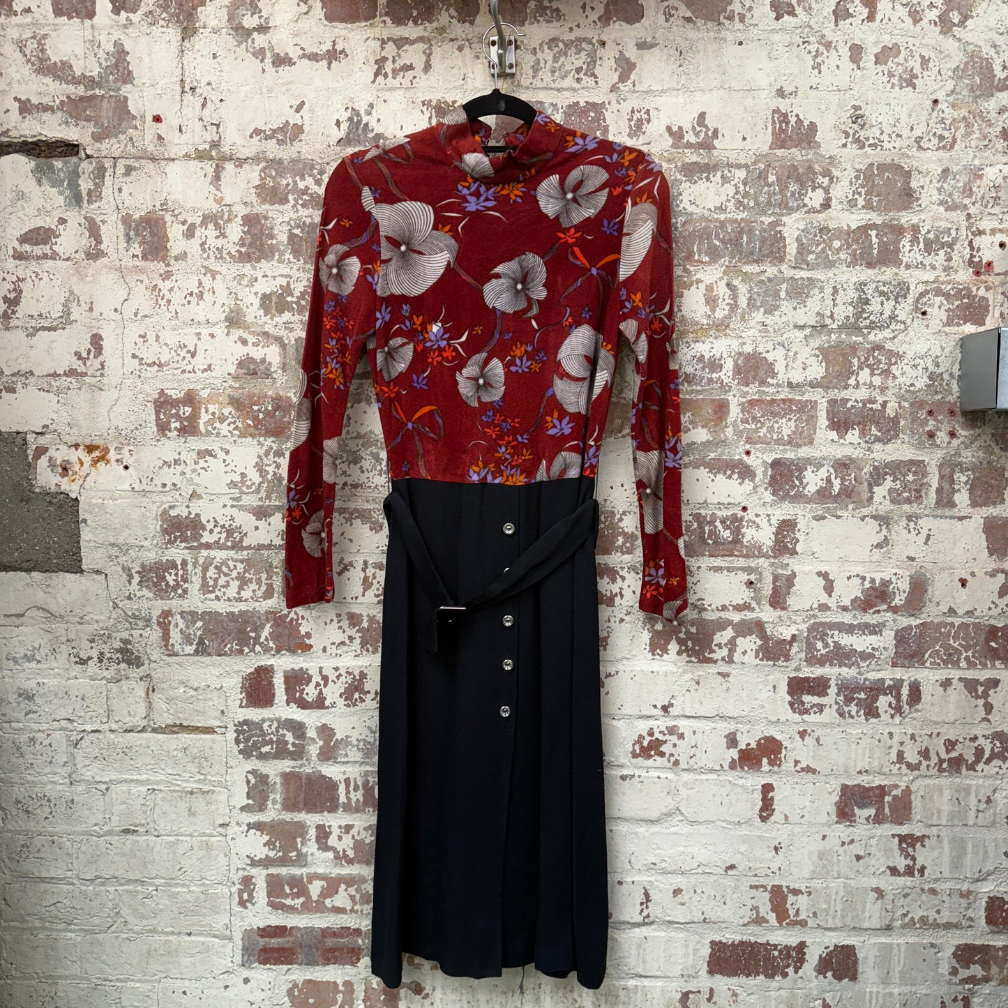 1970s Red and Black Peggy page Belted Dress