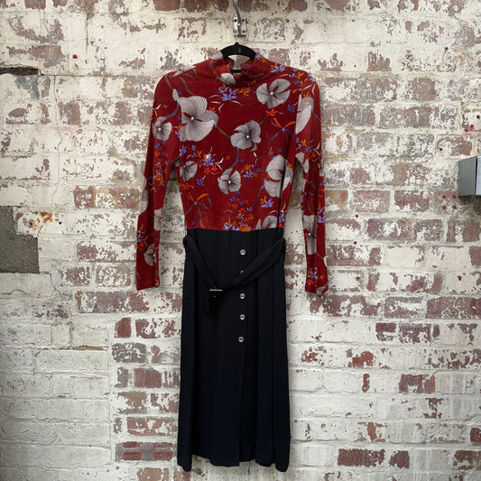 1970s Red and Black Peggy page Belted Dress