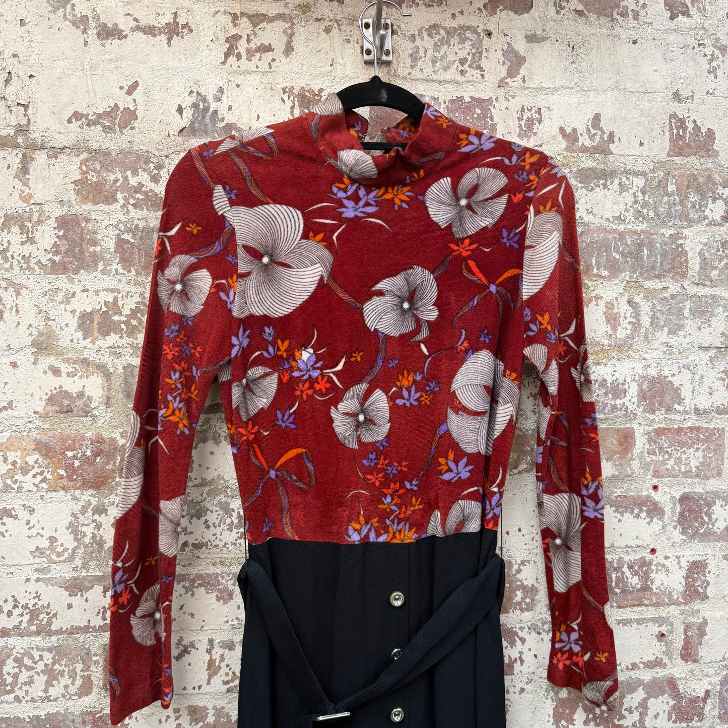 1970s Red and Black Peggy page Belted Dress