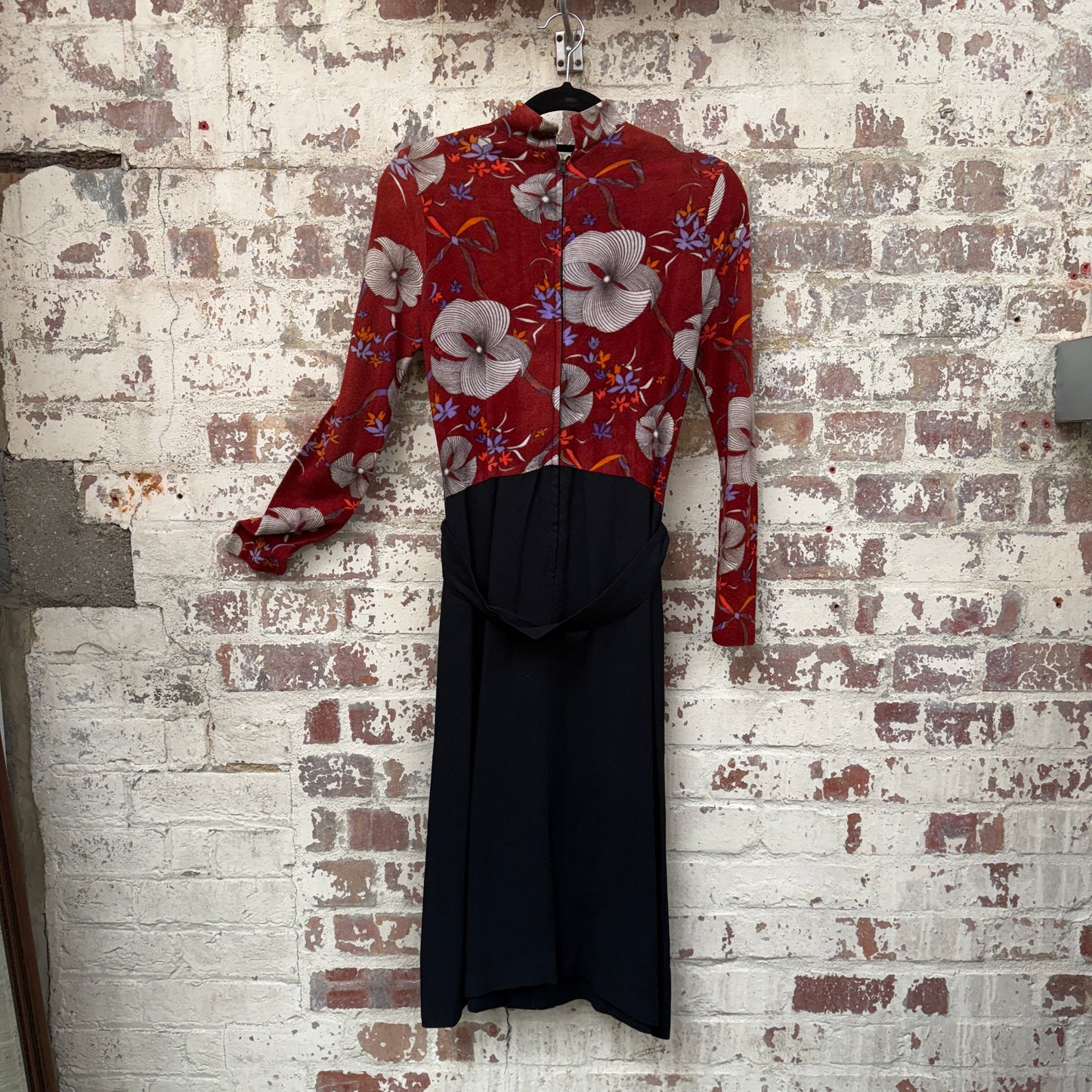 1970s Red and Black Peggy page Belted Dress