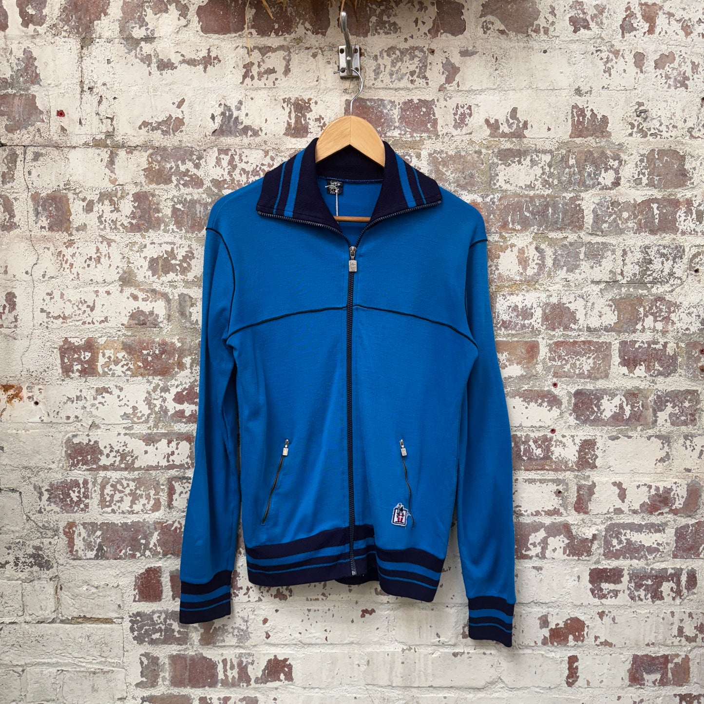 1970s Blue and Black Zip Up Track Top