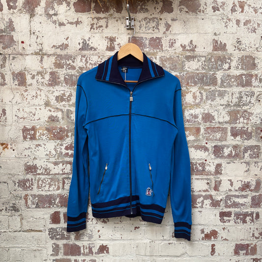 1970s Blue and Black Zip Up Track Top
