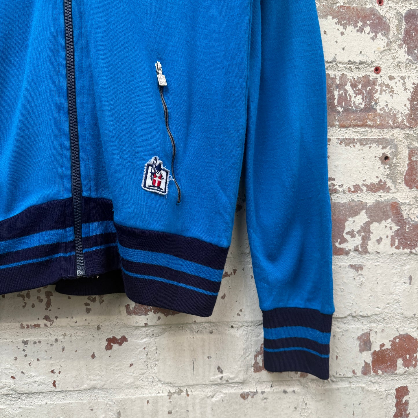 1970s Blue and Black Zip Up Track Top
