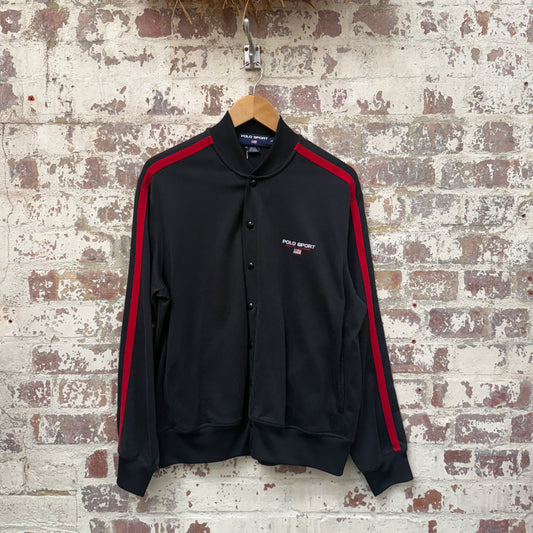 1990s Black Polo Sport Ralph Lauren Button Up Track Top