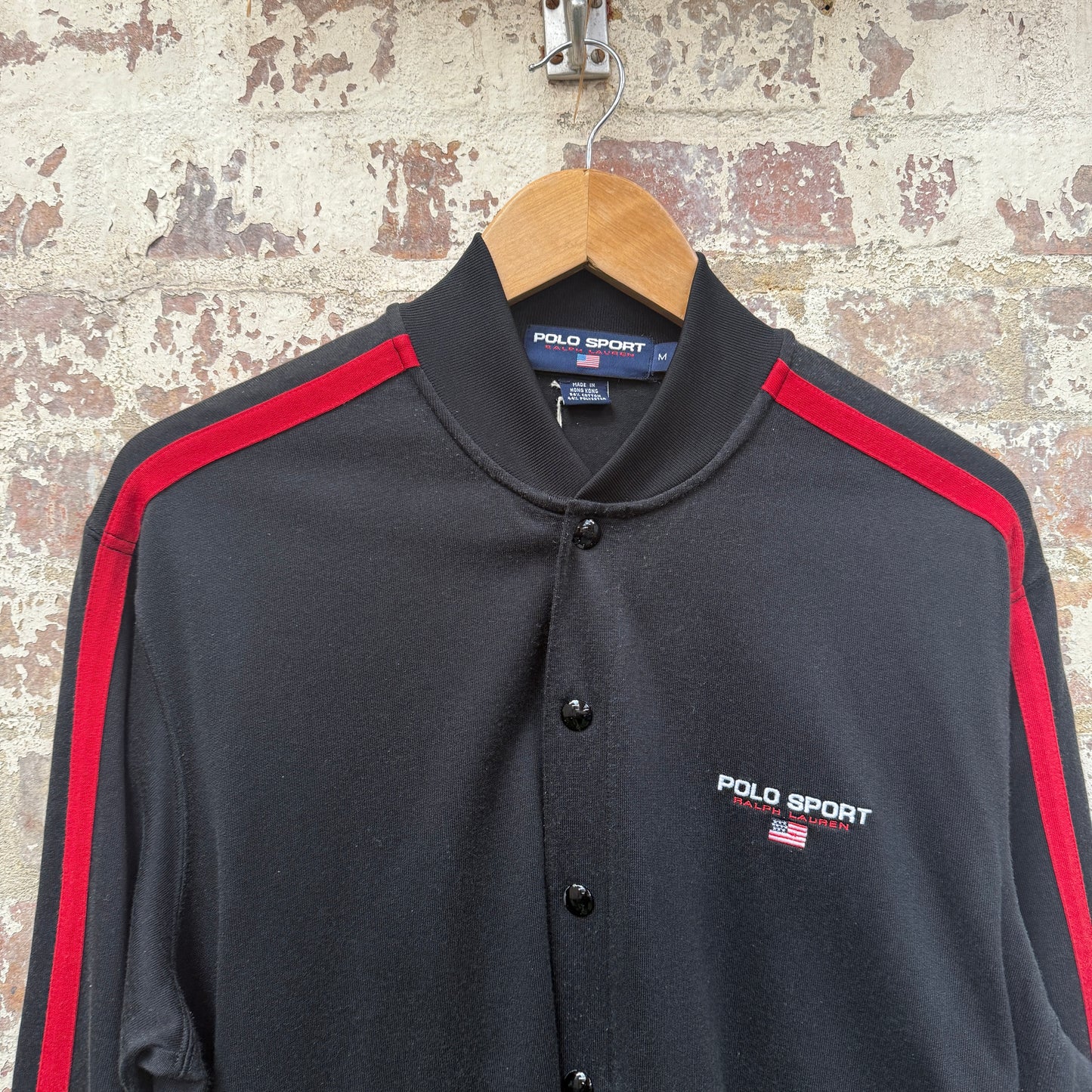 1990s Black Polo Sport Ralph Lauren Button Up Track Top