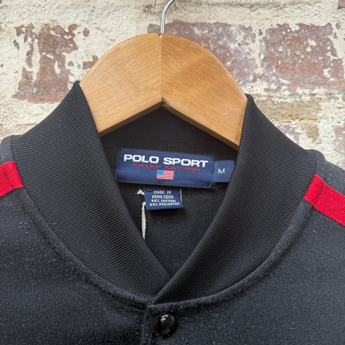 1990s Black Polo Sport Ralph Lauren Button Up Track Top