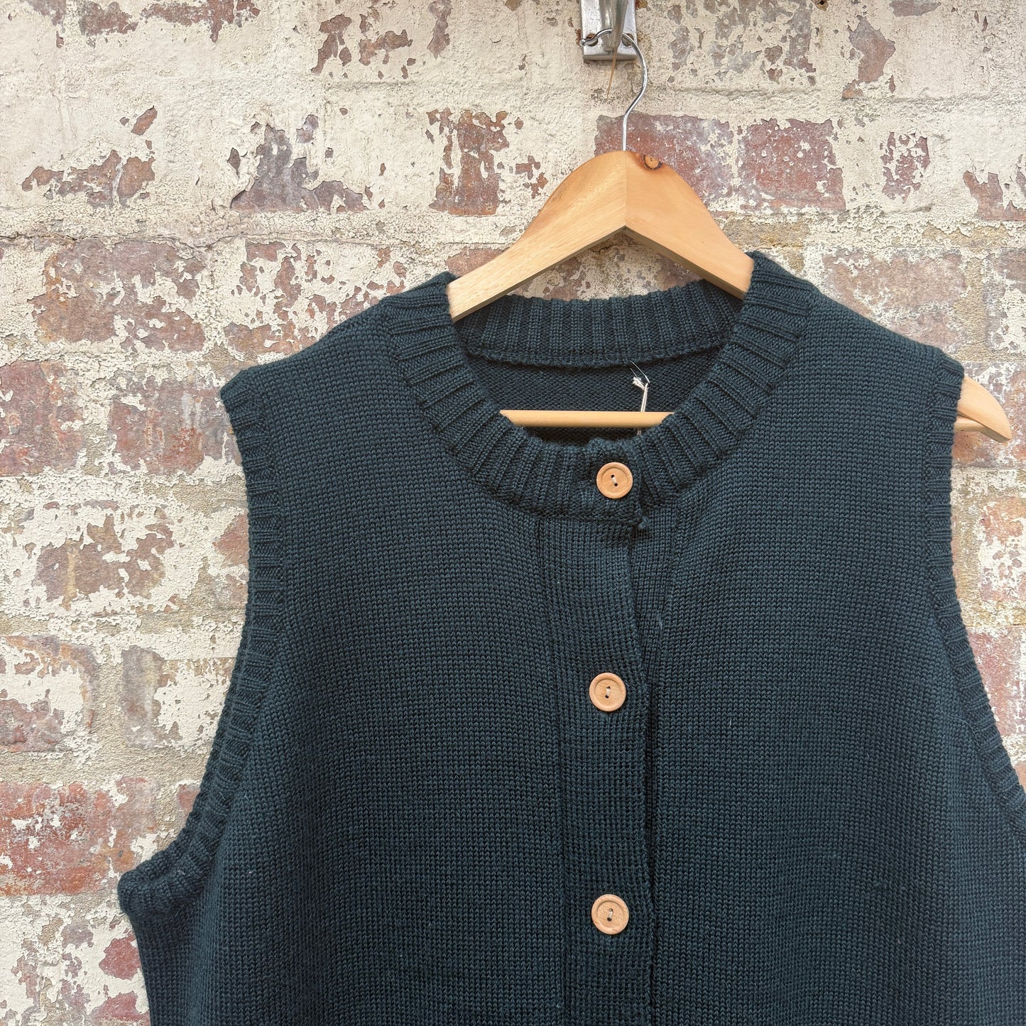 Vintage Dark Green Wool Guernsey Tank Top Jumper