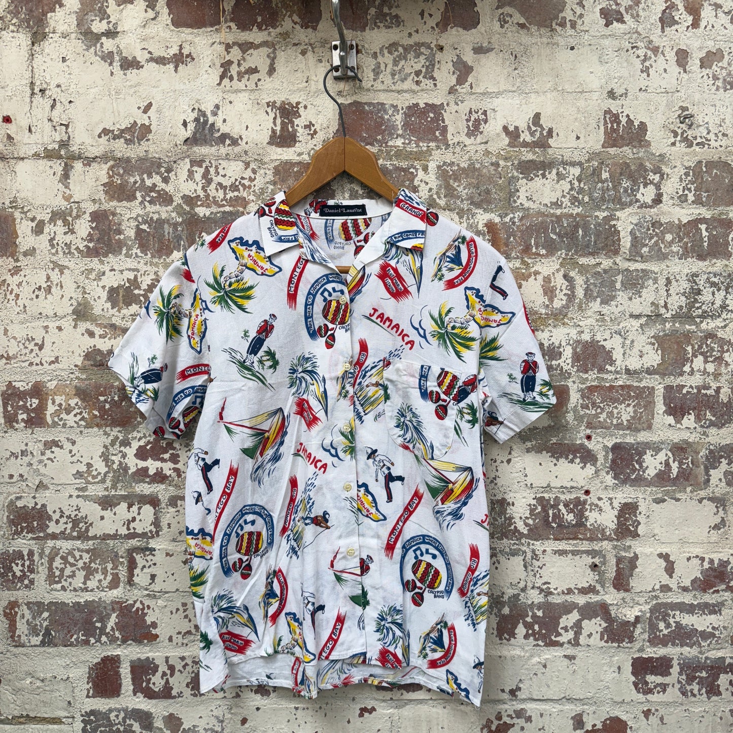 1960s White Caribbean Printed Leisure Shirt