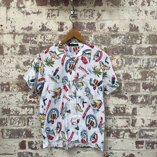 1960s White Caribbean Printed Leisure Shirt
