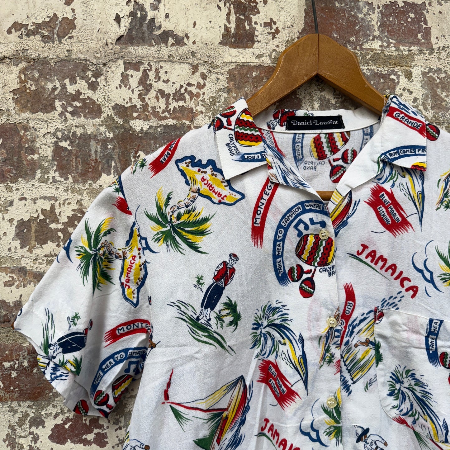 1960s White Caribbean Printed Leisure Shirt