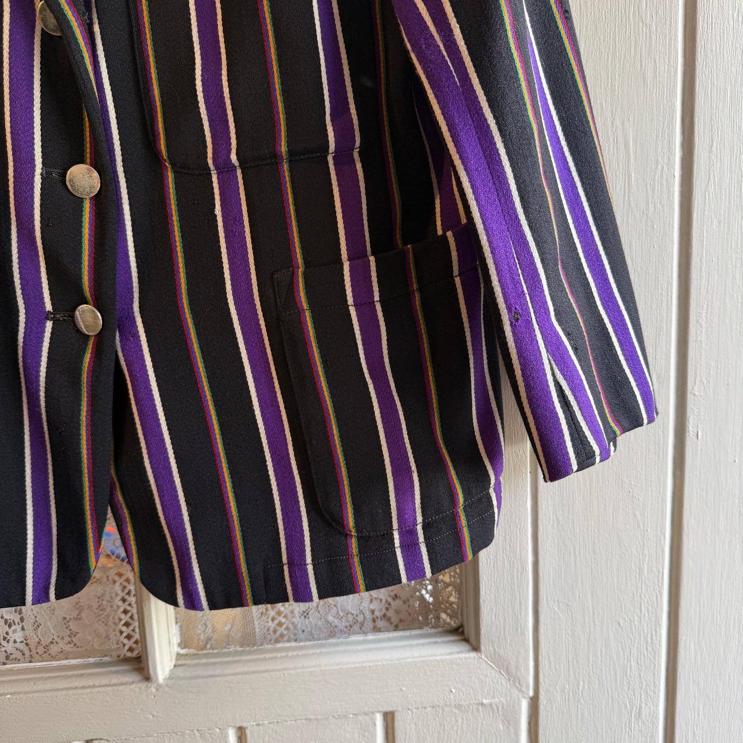 1940s Black Multicoloured Mod College University Suit Blazer