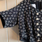 1930s 1940s Black Patterned rayon Silk Button Blouse