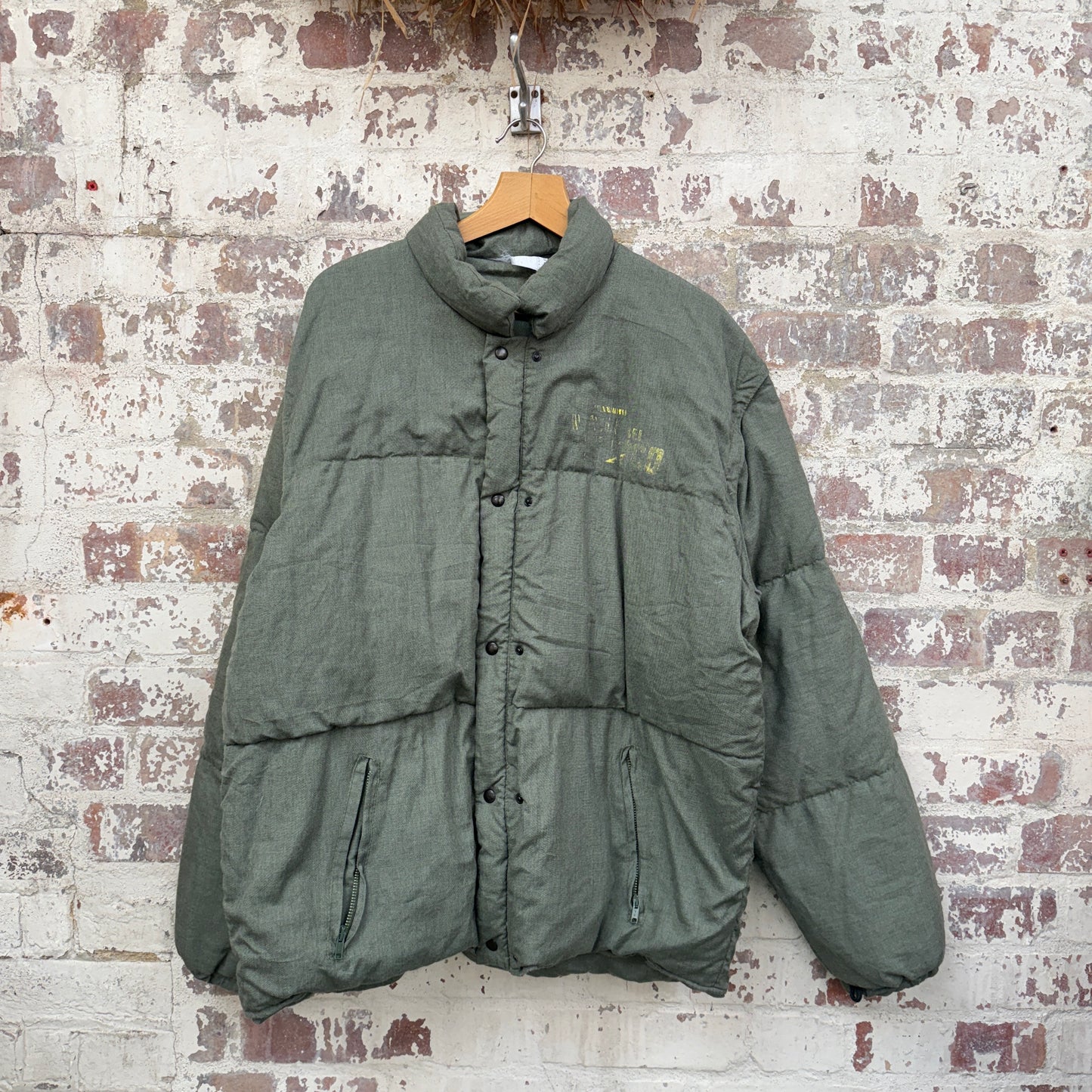 1980s Green Cotton Italian Military Puffer Jacket