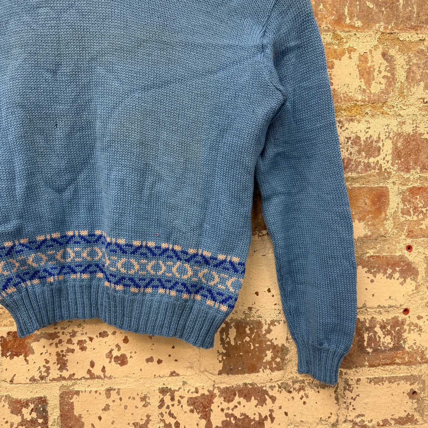 1940s 1950s Blue Wool Knitted Patterned Jumper