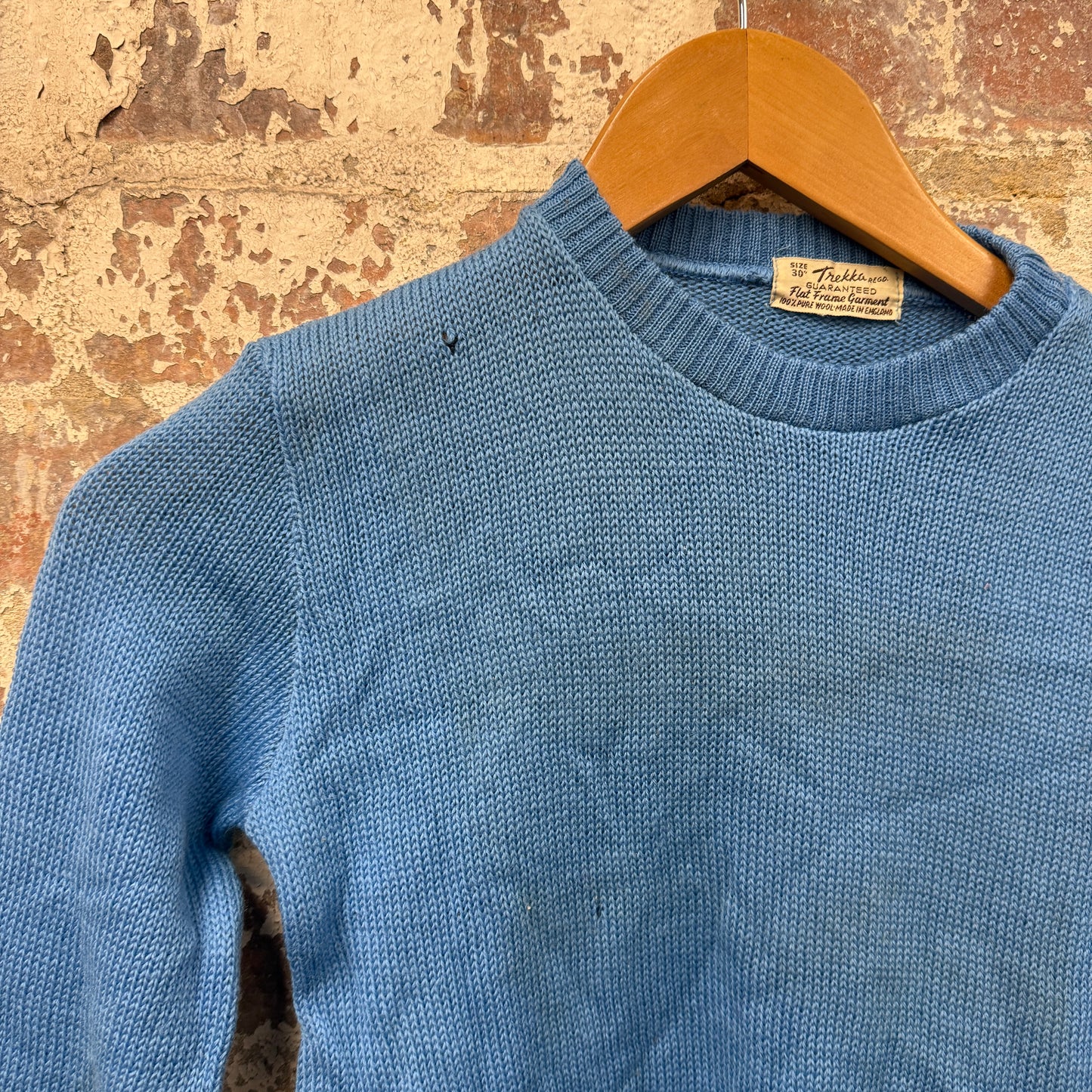 1940s 1950s Blue Wool Knitted Patterned Jumper